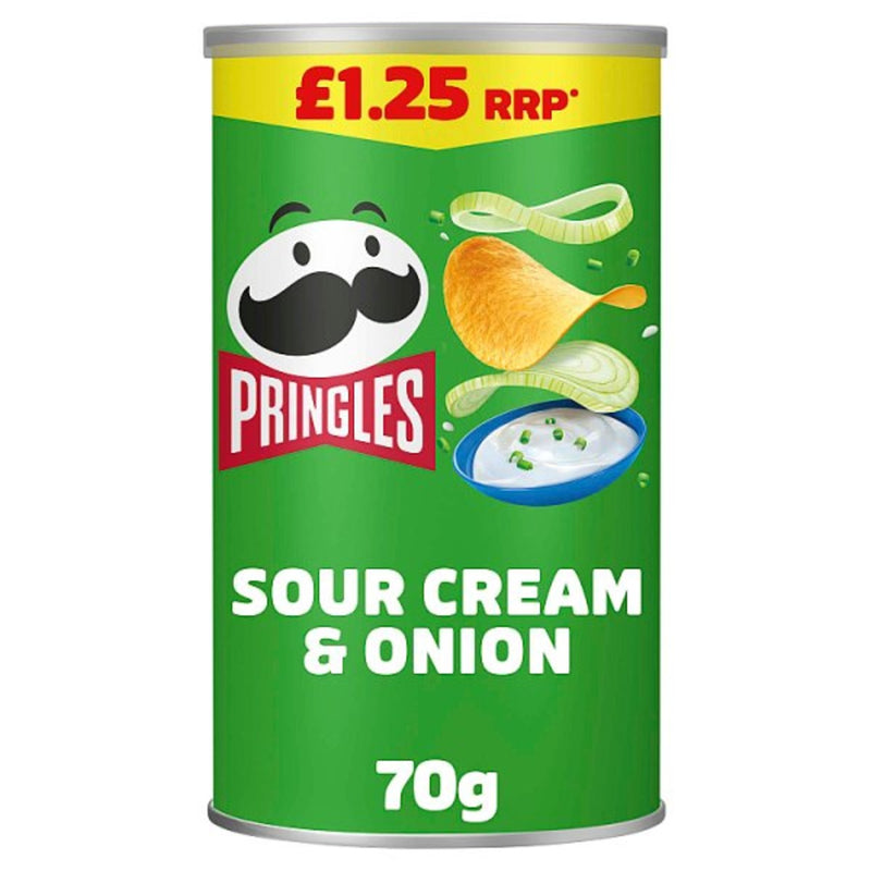 Pringles Sour Cream & Onion 70g stackable crisp tube - Mayflower Munchies UK