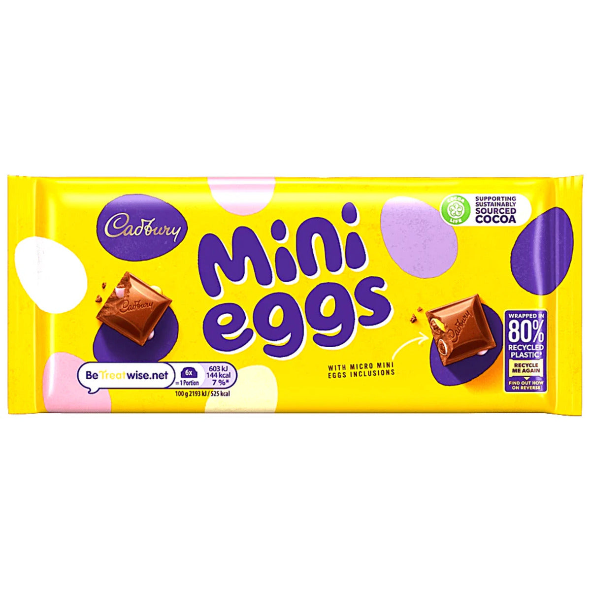 Cadbury Mini Eggs Chocolate Bar 110g milk chocolate bar with Mini Eggs pieces