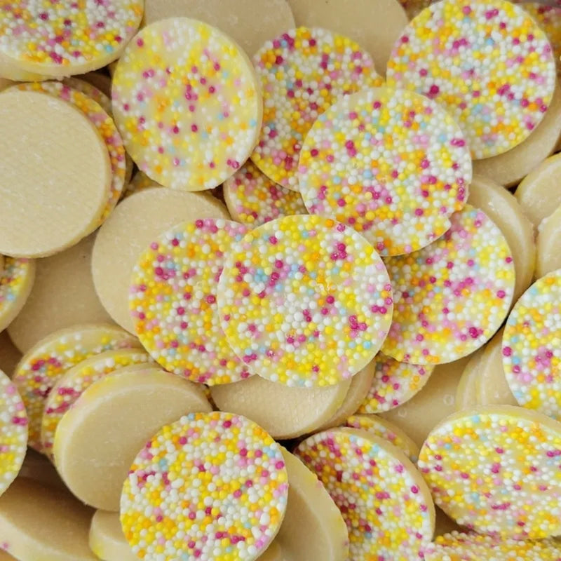 Hannah's Mega Snowies white chocolate-style Pick 'n' Mix sweets with colourful sprinkles - Fresh Sweets | Mayflower Munchies Plymouth