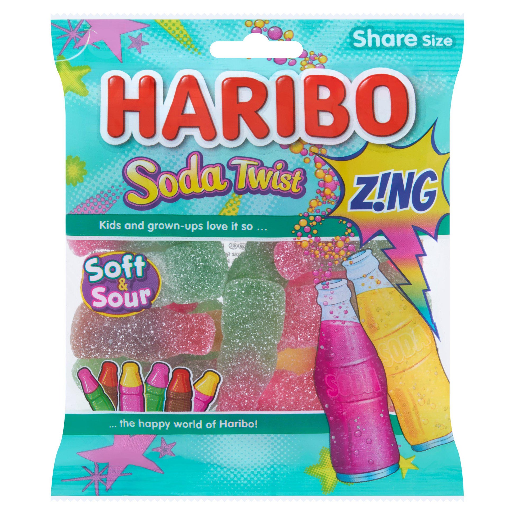 Haribo Soft & Sour Soda Twist 140g fizzy jelly sweets sharing bag